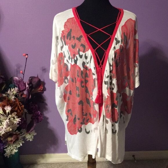 Boston Proper floral lace up poncho s/m. NWT - Picture 4 of 9